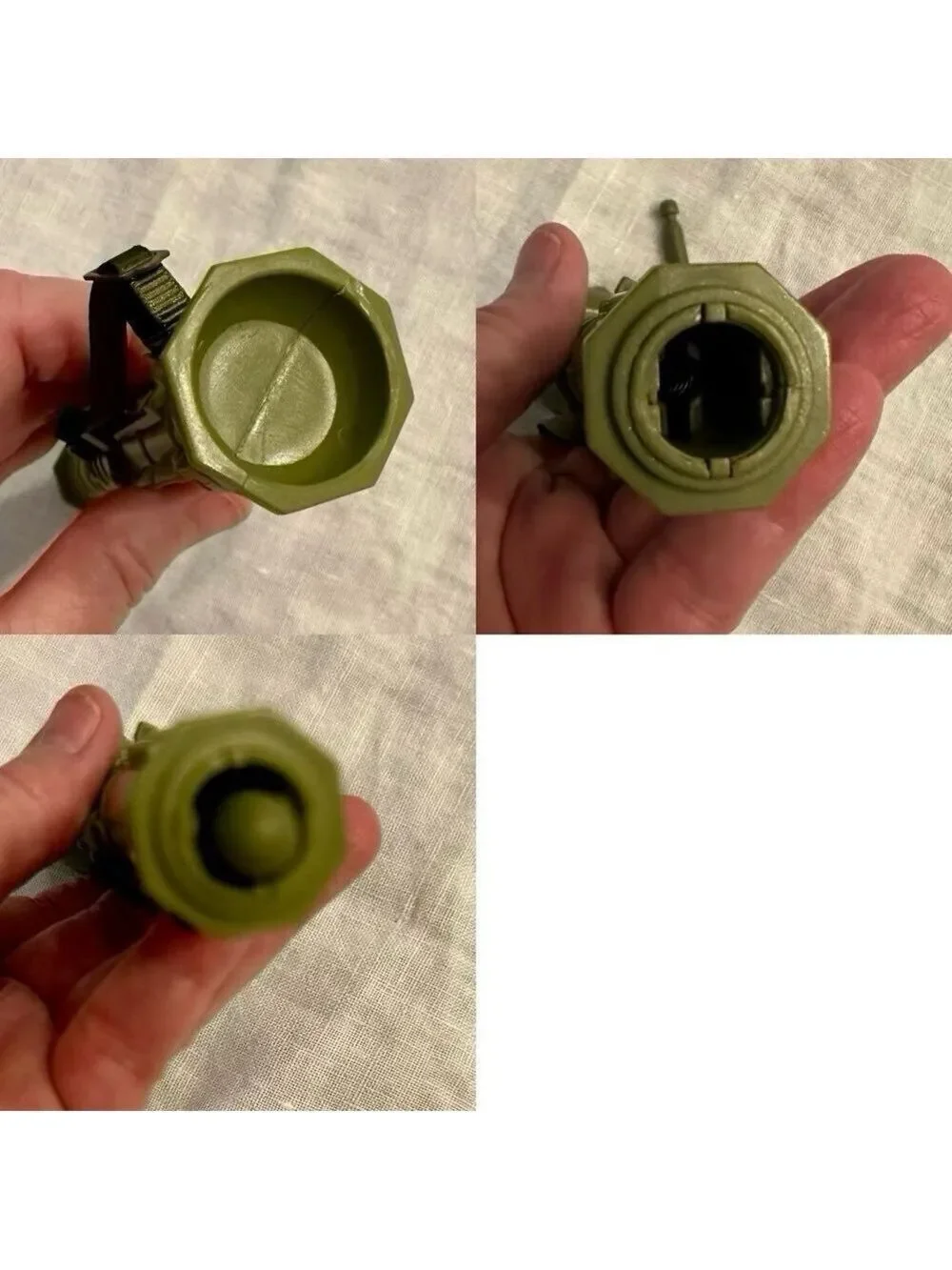 Vintage 1996 G.I. Joe Action Soldier camo painted face. 7” size bazooka launcher